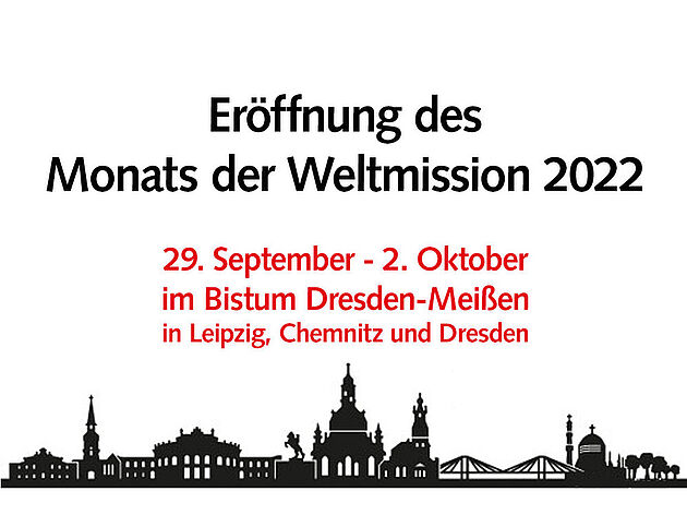 Eröffnung des Monats der Weltmission 2022 im Bistum Dresden-Meißen mit Skyline der Stadt Dresden