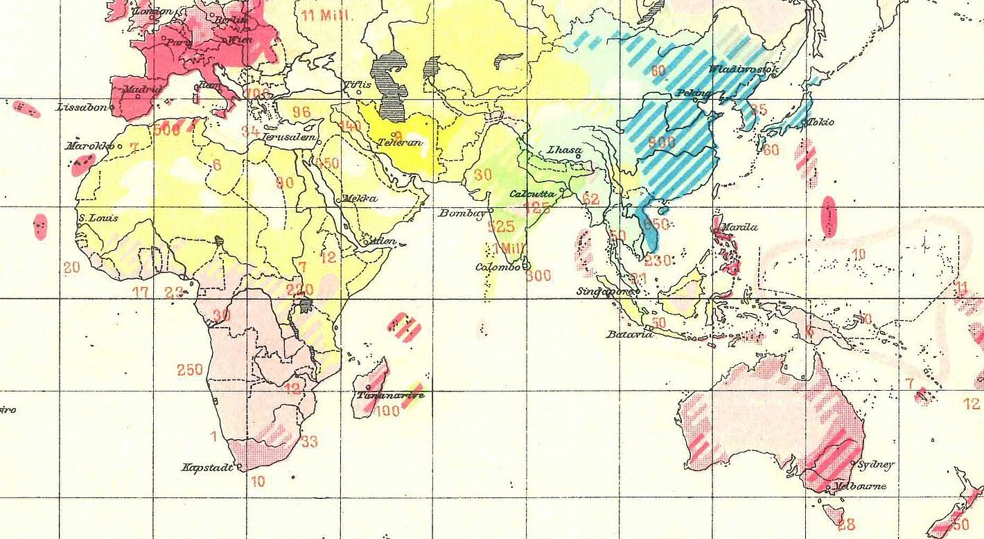 Religionskarte von 1906 in: Katholischer Missionsatlas, enthaltend die gesamten Missionsgebiete des Erdkreises