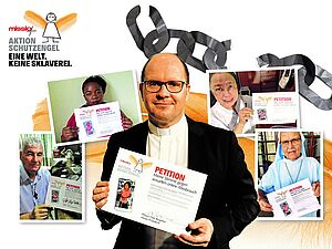 missio-Präsident Pfarrer Dirk Bingener unterzeichnete am 22. Juni in Aachen im Rahmen der Internationalen Fachkonferenz "Eine Welt. Keine Slaverei" die Petition der Aktion Schutzengel. Auch Projektpartnerinnen in Afrika und Asien haben die Petition "Meine Stimme gegen sexuellen Online-Missbrauch" unterzeichnet.