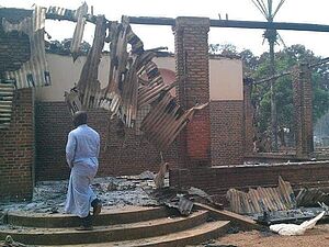Zerstörtes Presbyterium der Diözese Alindao in der Zentralafrikanischen Republik.