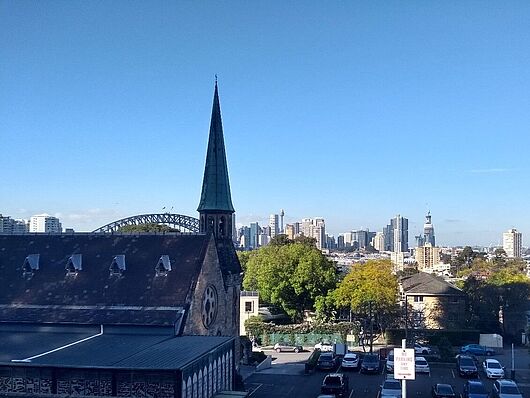 So sieht der Ausblick vom Catholic Missio Gebäude in Sydney aus. 